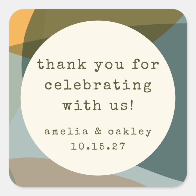 Modern Abstract Sage Teal Custom Wedding Thank You Square Sticker (Front)