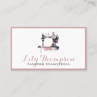 Modern Abstract Sewing Machine QR Code Dusty Rose Business Card