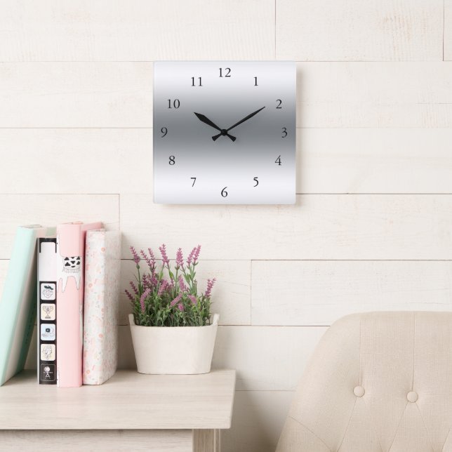 Modern abstract shades of silver and grey colours square wall clock (Reading Room)