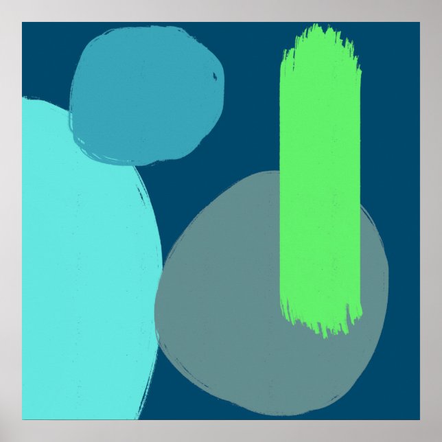 Modern Abstract Shapes Blue Green Art Poster (Front)