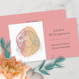 Modern Abstract Shapes Boho Orange Pink Woman  Business Card