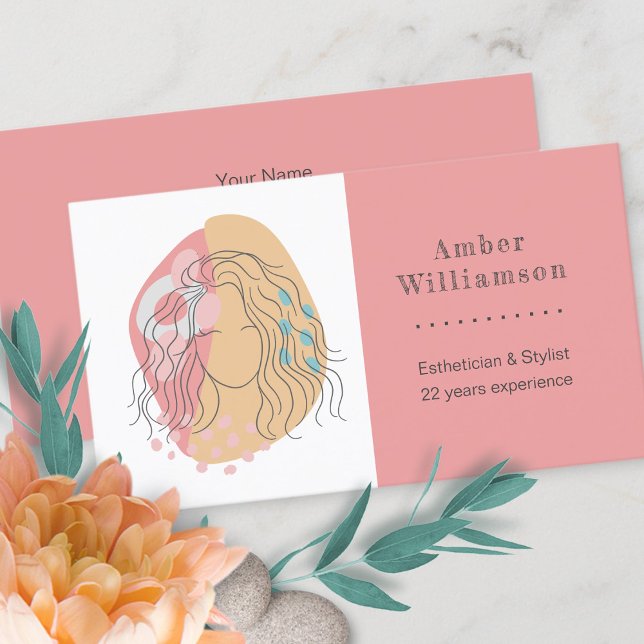 Modern Abstract Shapes Boho Orange Pink Woman  Business Card (Creator Uploaded)