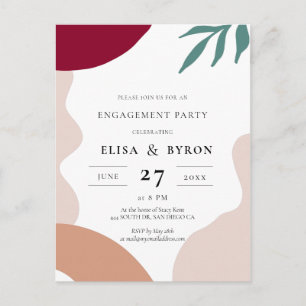 Modern abstract shapes engagement party postcard