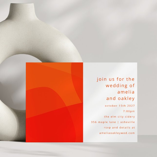 Modern Abstract Shapes Orange Bold Bright Wedding Invitation (Creator Uploaded)