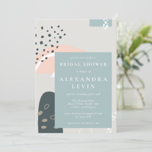 Modern Abstract Shapes Pastel Grey Bridal Shower Invitation