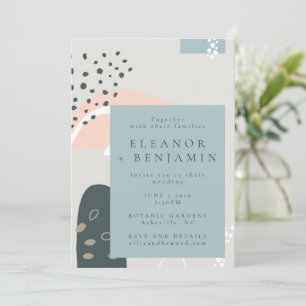 Modern Abstract Shapes Pastel Grey Wedding Invitation