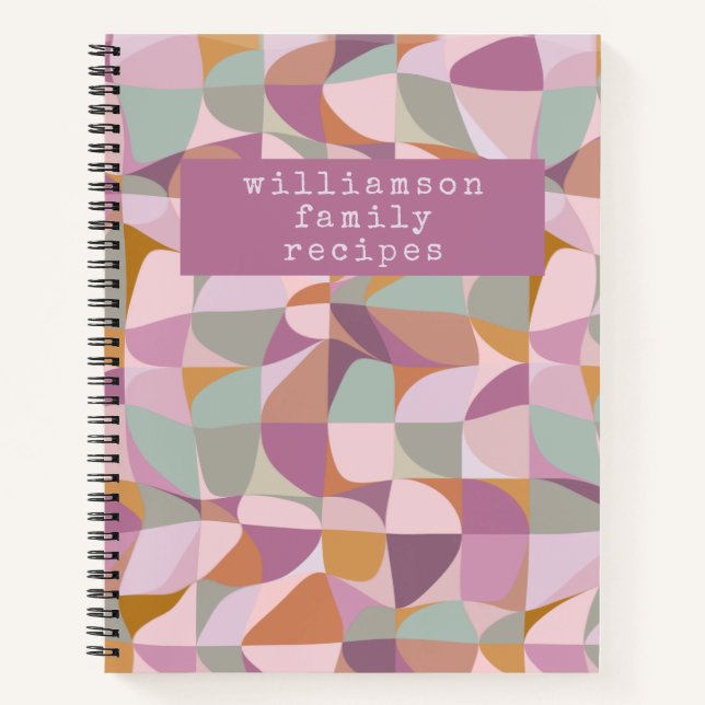 Modern Abstract Shapes Plum Sage Custom Recipe Notebook (Front)