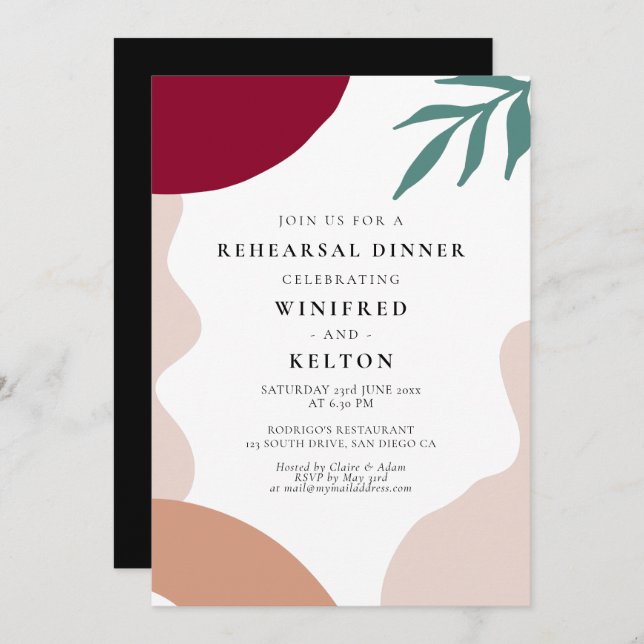 Modern abstract shapes rehearsal dinner invitation (Front/Back)