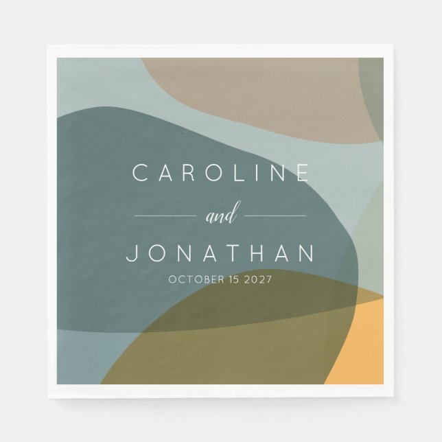 Modern Abstract Shapes Teal Taupe Custom Wedding  Napkin (Front)