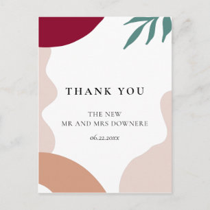 Modern abstract shapes wedding thank you postcard