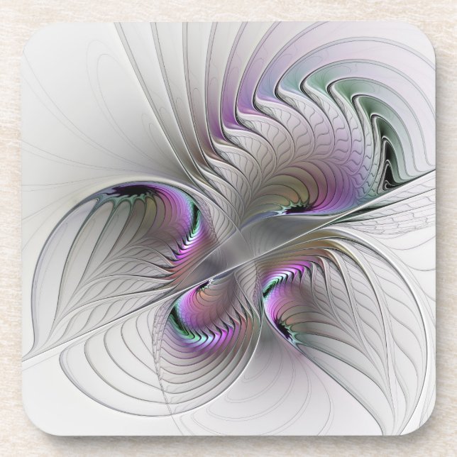 Modern Abstract Shy Fantasy Figure Fractal Art Coaster (Front)