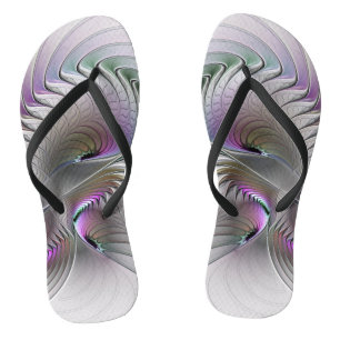 Modern Abstract Shy Fantasy Figure Fractal Art Flip Flops