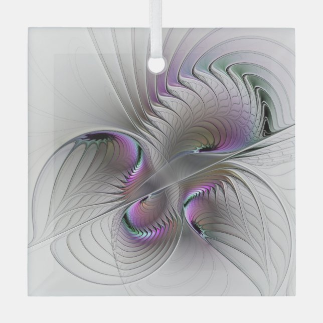 Modern Abstract Shy Fantasy Figure Fractal Art Glass Tree Decoration (Front)