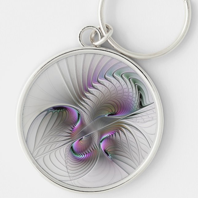 Modern Abstract Shy Fantasy Figure Fractal Art Key Ring (Front)