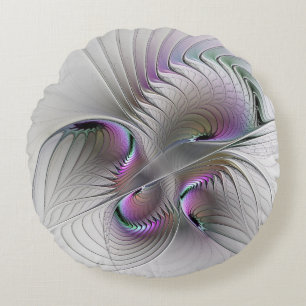 Modern Abstract Shy Fantasy Figure Fractal Art Round Cushion