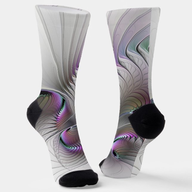 Modern Abstract Shy Fantasy Figure Fractal Art Socks (Angled)