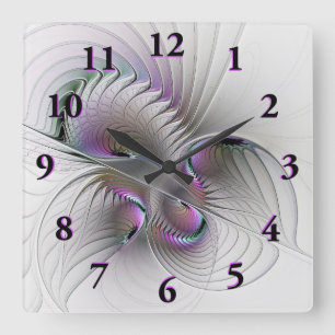 Modern Abstract Shy Fantasy Figure Fractal Art Square Wall Clock