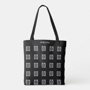 Modern abstract silver square pattern on black tote bag