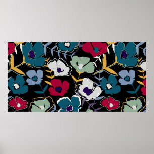 Modern abstract simple little flowers and leaves e poster