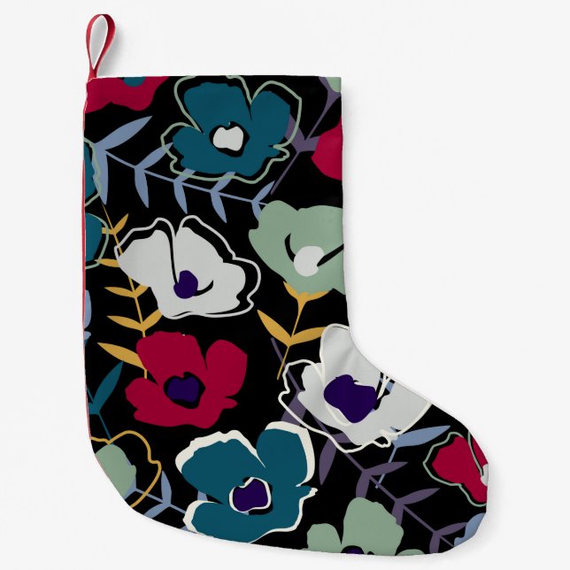 Modern abstract simple little flowers and leaves e small christmas stocking (Front)