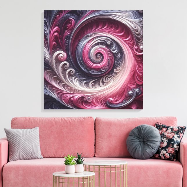 Modern Abstract Simple Swirling Pink and Purple Canvas Print (Insitu(LivingRoom))