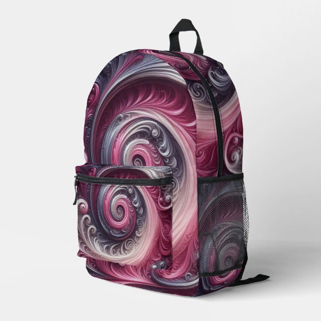 Modern Abstract Simple Swirling Pink and Purple Printed Backpack (Back Corner Right)