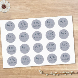 Modern Abstract Slate Blue Grey Mist Initials Classic Round Sticker