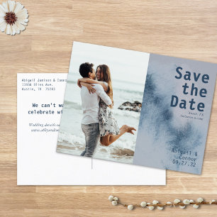 Modern Abstract Slate Blue Grey Mist Save the Date Announcement Postcard