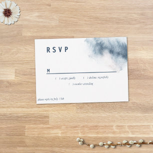 Modern Abstract Slate Blue Grey Mist Watercolor RSVP Card