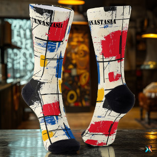 Modern Abstract Socks with Colour Block Brushstrok
