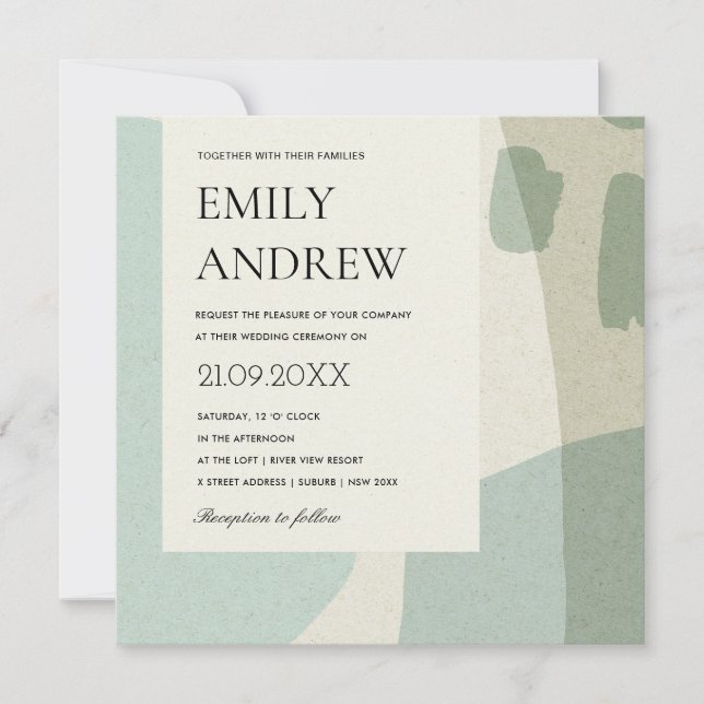 MODERN ABSTRACT SOFT AQUA BLUE ARTISTIC WEDDING IN INVITATION (Front)
