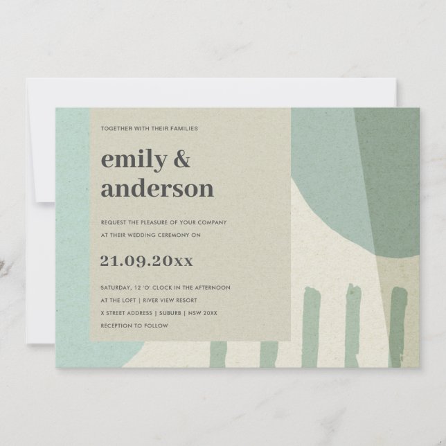 MODERN ABSTRACT SOFT AQUA BLUE ARTISTIC WEDDING INVITATION (Front)