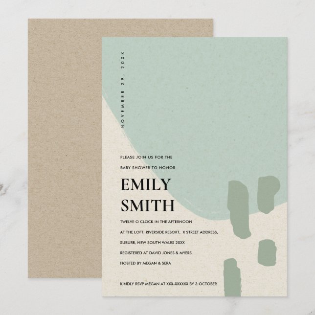MODERN ABSTRACT SOFT AQUA BLUE BABY SHOWER INVITE (Front/Back)