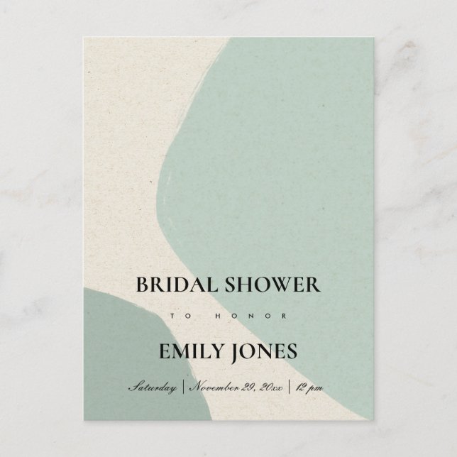 MODERN ABSTRACT SOFT AQUA BLUE BRIDAL SHOWER INVITATION POSTCARD (Front)