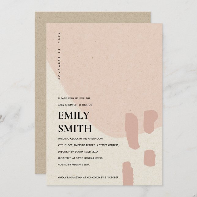 MODERN ABSTRACT SOFT BLUSH PINK BABY SHOWER INVITE (Front/Back)