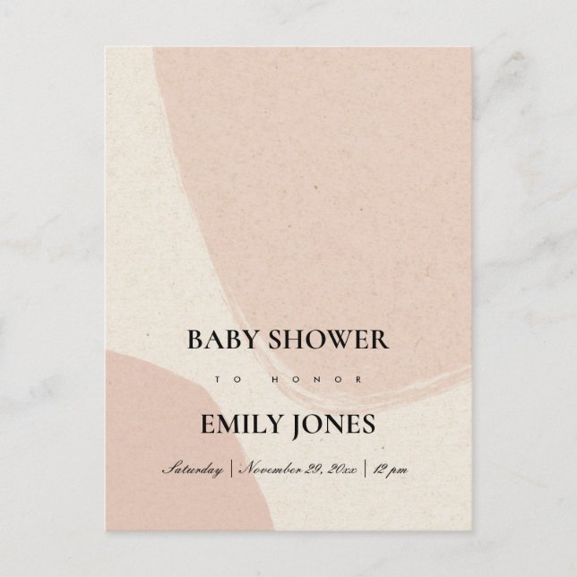 MODERN ABSTRACT SOFT BLUSH PINK KRAFT BABY SHOWER INVITATION POSTCARD (Front)