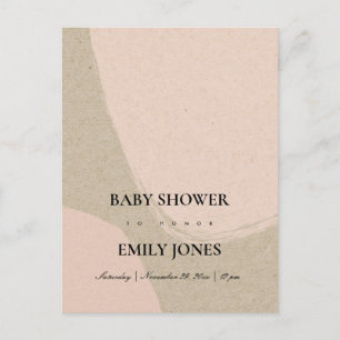 MODERN ABSTRACT SOFT BLUSH PINK KRAFT BABY SHOWER INVITATION POSTCARD