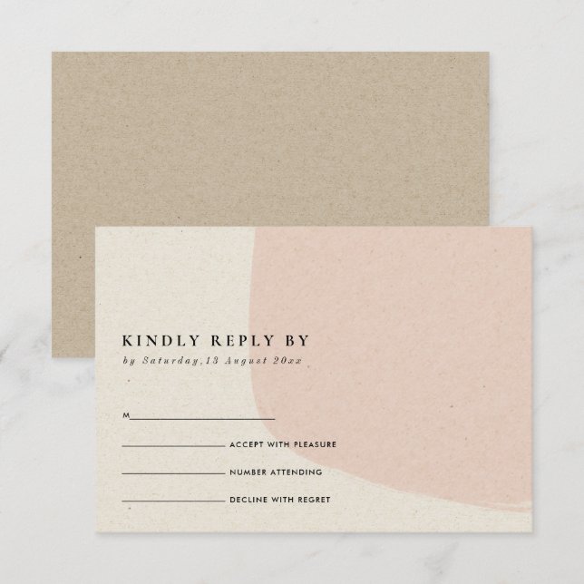 MODERN ABSTRACT SOFT BLUSH PINK KRAFT WEDDING RSVP ENCLOSURE CARD (Front/Back)