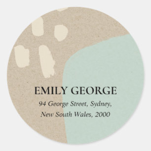 MODERN ABSTRACT SOFT CHIC AQUA BLUE KRAFT ADDRESS CLASSIC ROUND STICKER