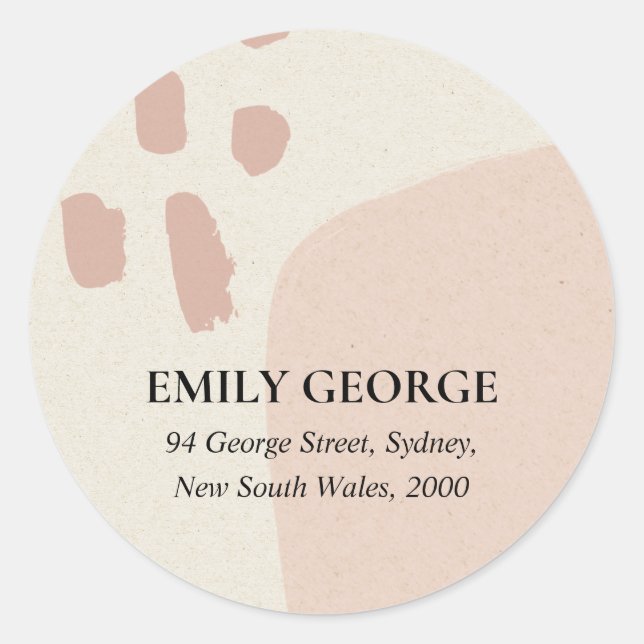 MODERN ABSTRACT SOFT CHIC BLUSH PINK KRAFT ADDRESS CLASSIC ROUND STICKER (Front)