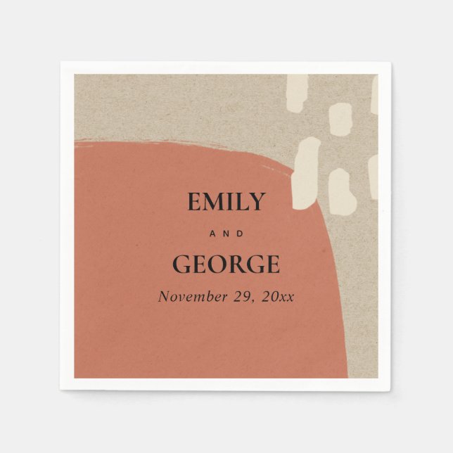 MODERN ABSTRACT SOFT KRAFT TERRACOTTA RED WEDDING NAPKIN (Front)