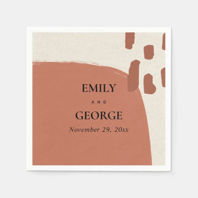 MODERN ABSTRACT SOFT KRAFT TERRACOTTA WEDDING NAPKIN (Front)
