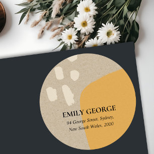 MODERN ABSTRACT SOFT RUST ORANGE KRAFT ADDRESS CLASSIC ROUND STICKER