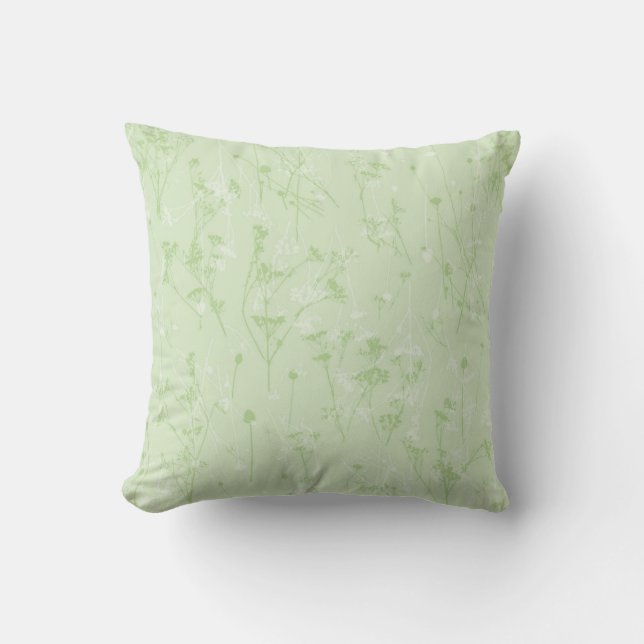 Modern Abstract Soft Sage Green Wildflowers Cushion (Front)