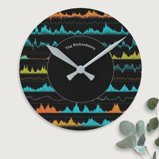 Modern Abstract Sound Wave Pattern Personalized Round Clock