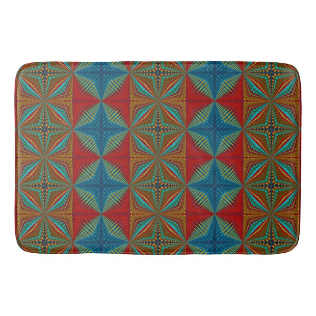 Modern Abstract Southwestern Aztec Teal Red Brown Bath Mat (Front)