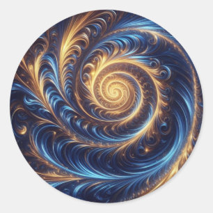 Modern Abstract Space Royal Blue and Gold Swirls  Classic Round Sticker