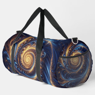 Modern Abstract Space Royal Blue and Gold Swirls  Duffle Bag