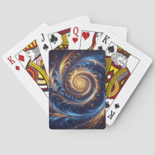Modern Abstract Space Royal Blue and Gold Swirls Playing Cards