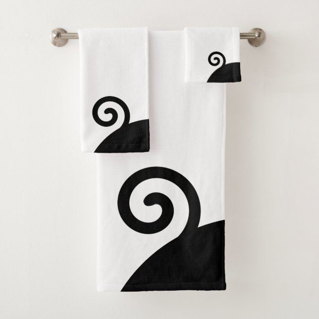 Modern Abstract Spiral in Black & White Bath Towel Set (Insitu)
